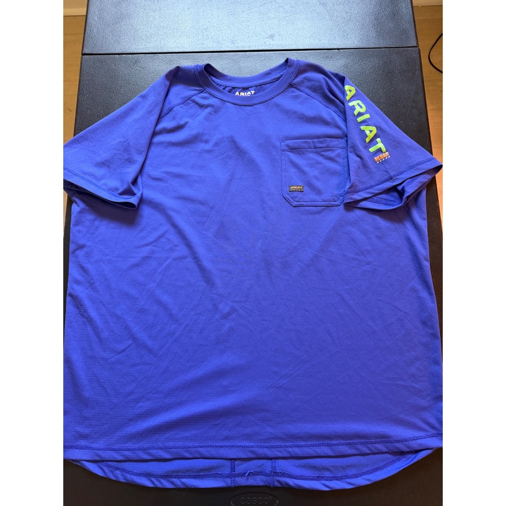 Ariat Rebar Mens 2XL Blue Short Sleeve Pocket Work T-Shirt with Pen Slot‎
